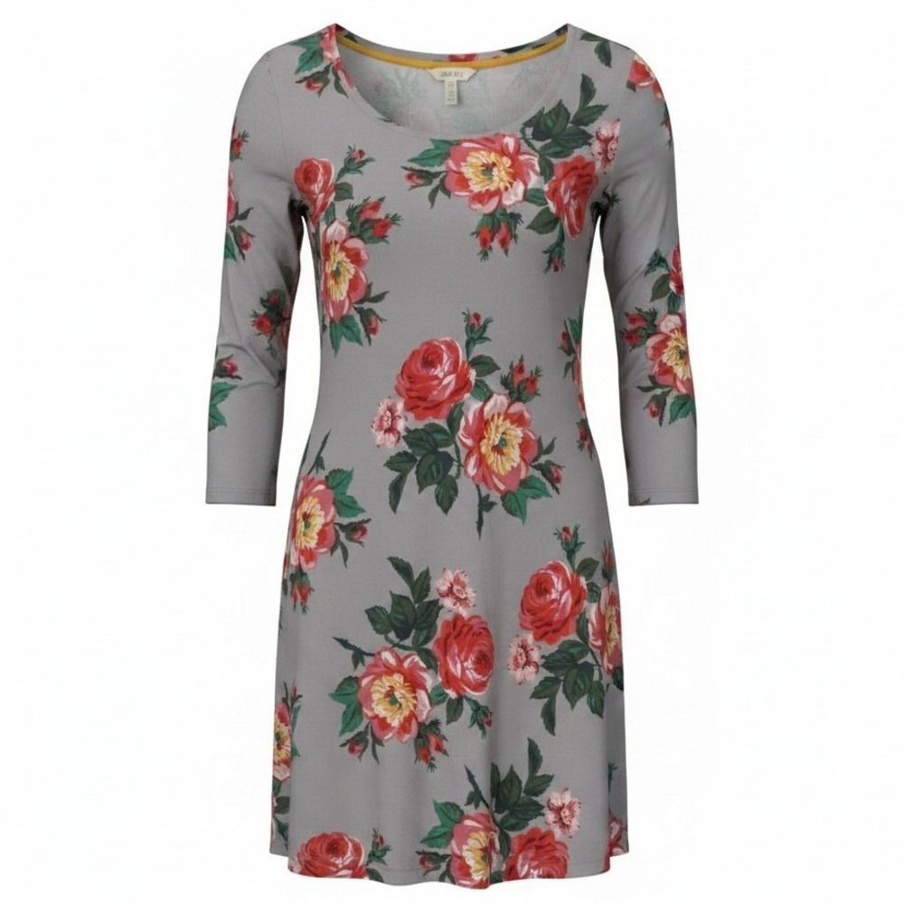 Matilda Jane Floral Mini Dress Womens M Gray Red Rose 3/4 Sleeve Jersey Knit
